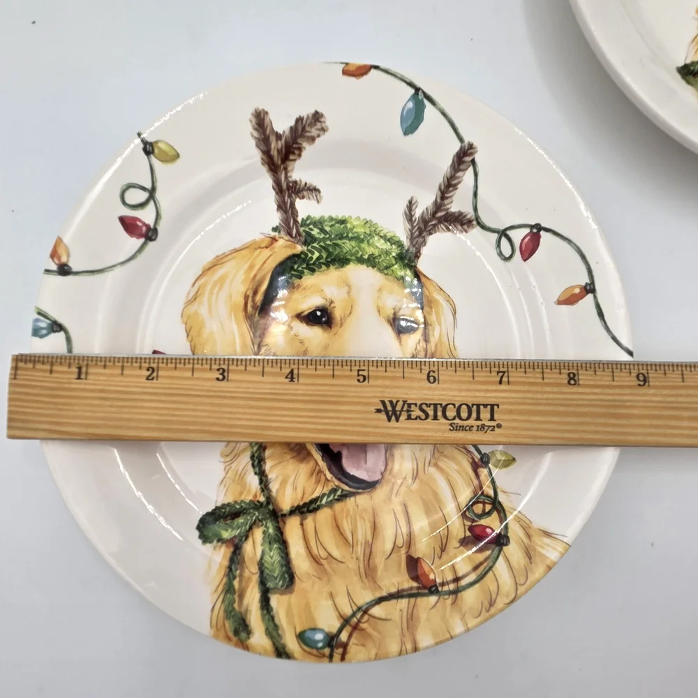 Golden Retriever Christmas Lights Reindeer Plate By PIER ONE